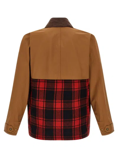 Junya Watanabe Cotton Canvas Jacket With Wool Back Insert And Corduroy Collar In Brown