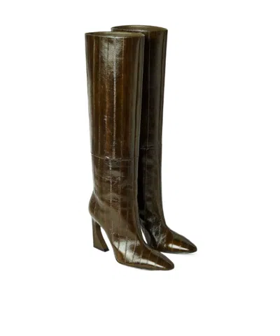 Fendi 95mm Arco Leather Boots In Green