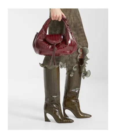 Fendi 95mm Arco Leather Boots In Green