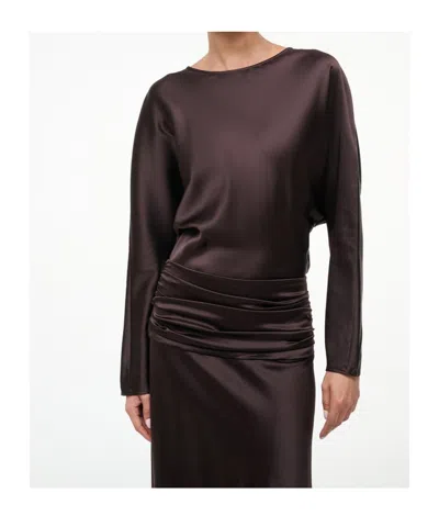 Staud Long Sleeve Dress In Brown