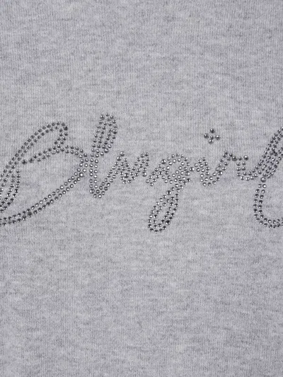Blugirl Light Grey Knit Sweater With Cursive Logo Embellishment In Multi
