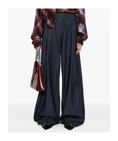 Dries Van Noten Wide Leg Denim Trousers And Pockets In Black
