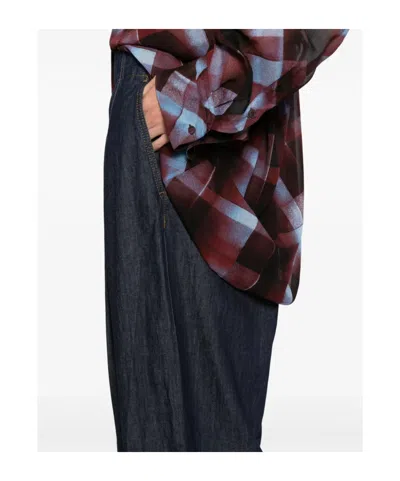 Dries Van Noten Wide Leg Denim Trousers And Pockets In Black