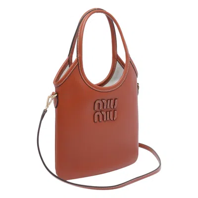 Miu Miu Ivy Leather Handbag In Brown