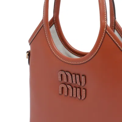 Miu Miu Ivy Leather Handbag In Brown