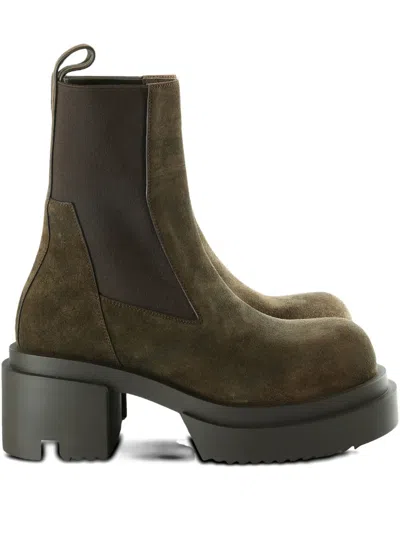 Rick Owens Chunky Sole Ankle Boots With Elastic Panels In Green