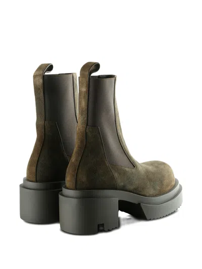 Rick Owens Chunky Sole Ankle Boots With Elastic Panels In Green