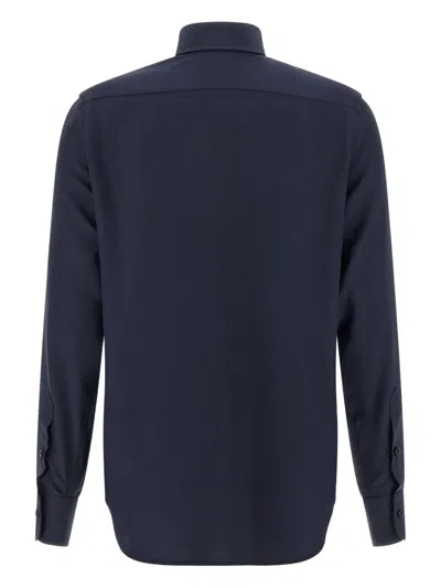 Brioni Long-sleeved Curved Hem Shirt In Blue