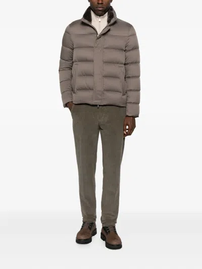 Herno Down Jacket With Faux Fur Collar In Brown
