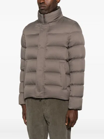 Herno Down Jacket With Faux Fur Collar In Brown