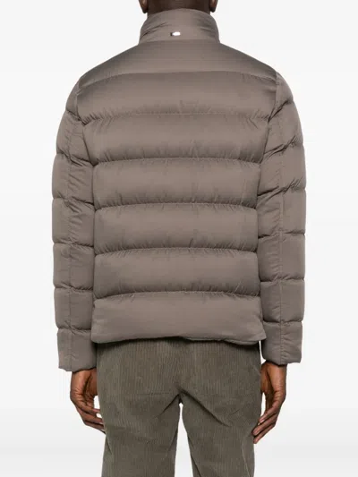 Herno Down Jacket With Faux Fur Collar In Brown