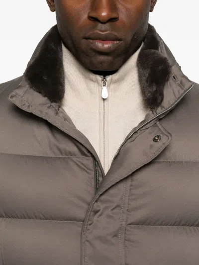 Herno Down Jacket With Faux Fur Collar In Brown