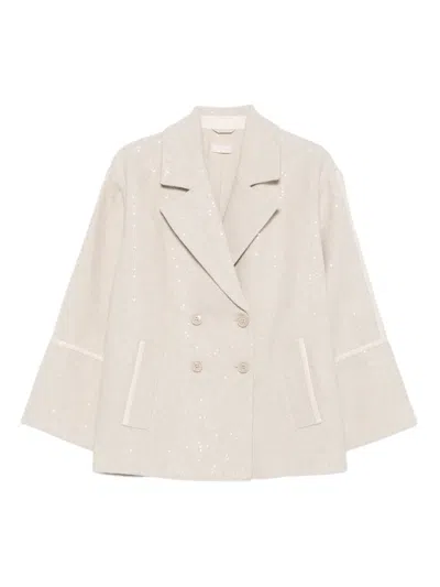 Liu •jo Short Double-breasted Coat With Wide Lapel In Neutral