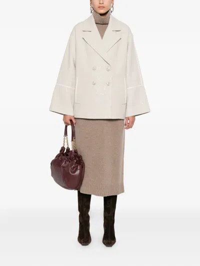 Liu •jo Short Double-breasted Coat With Wide Lapel In Neutral