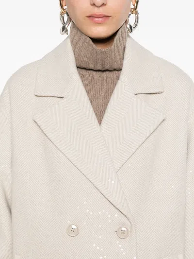 Liu •jo Short Double-breasted Coat With Wide Lapel In Neutral