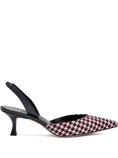 Manolo Blahnik Carolyne 50 Houndstooth Wool-tweed Slingback Pumps In Red