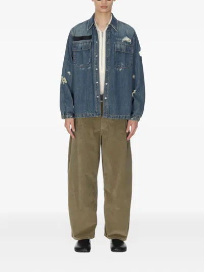 Helmut Lang Distressed Chest Pocket Long Sleeve Jacket In Blue