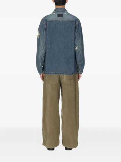 Helmut Lang Distressed Chest Pocket Long Sleeve Jacket In Blue