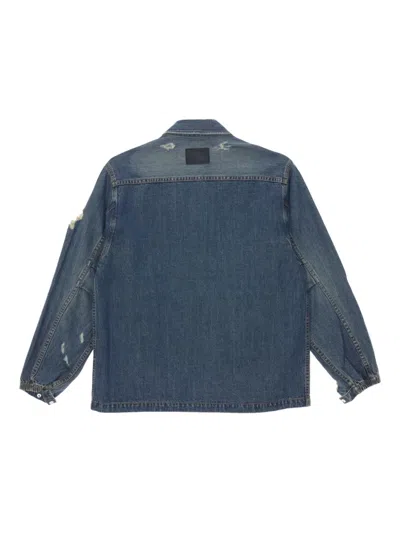 Helmut Lang Distressed Chest Pocket Long Sleeve Jacket In Blue