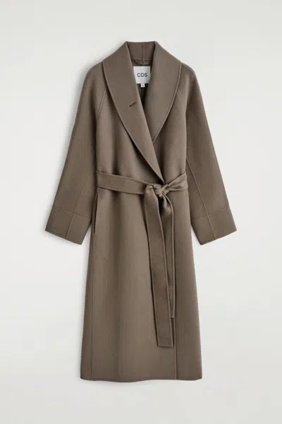 Cos Belted Double-faced Wool Coat In Gray