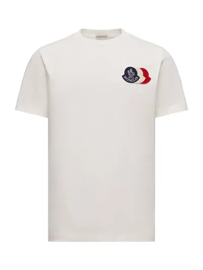 Moncler Ivory Cotton Tricolour Logo T-shirt In Neutral