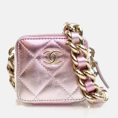 Pre-owned Chanel Mini Lambskin Coco Punk Cube Clutch With Chain In Pink