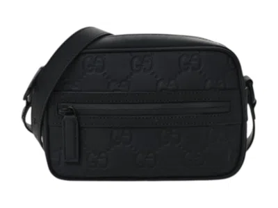 Pre-owned Gucci Rubber Effect Monogram Crossbody In Black