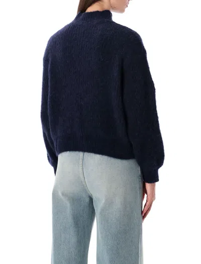 American Vintage High Neck Cropped Knitwear With Long Sleeves In Blue