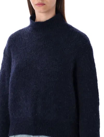 American Vintage High Neck Cropped Knitwear With Long Sleeves In Blue