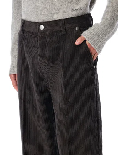 Ami Alexandre Mattiussi Ami Paris Grey Corduroy Wide-leg Trousers Ami Paris In Black