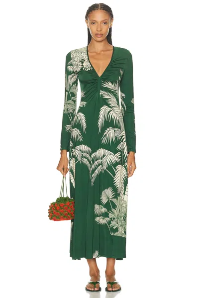 Johanna Ortiz Alma Bordara Gathered Printed Jersey Maxi Dress In Green