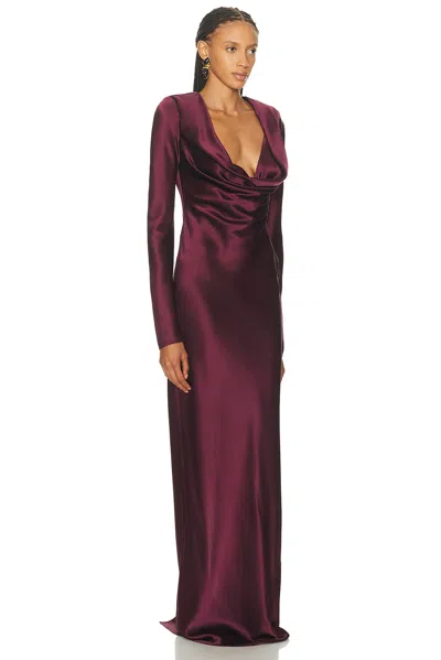 Sans Faff Anna Satin Cowl-neck Evening Gown In Burgundy