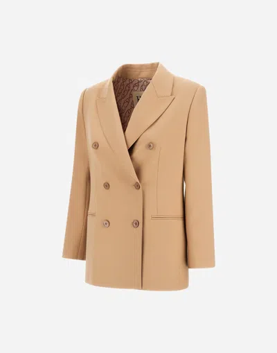 Herno Double-breasted Blazer In Fluid Wool In Neutral
