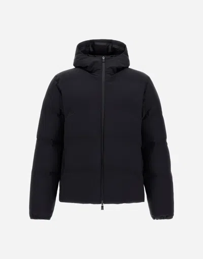 Herno High-collar Hooded Down Jacket With Logo Detail In Multi