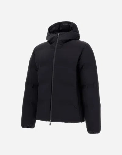 Herno High-collar Hooded Down Jacket With Logo Detail In Multi