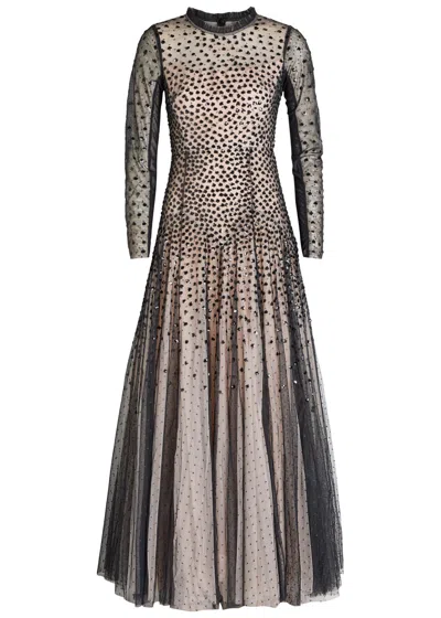 Needle & Thread Sequin Cascade Round Neck Gown In Gray