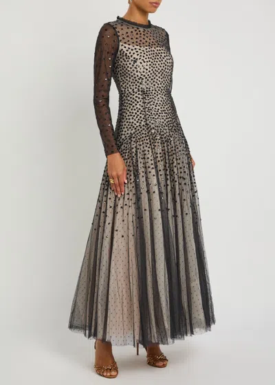 Needle & Thread Sequin Cascade Round Neck Gown In Gray