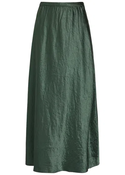 Eileen Fisher Crinkled Satin Midi Skirt In Green