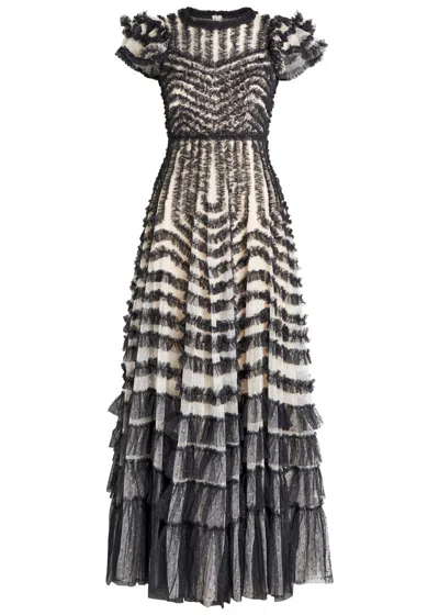 Needle & Thread La Vie En Rose Round Neck Short Sleeve Gown In Black