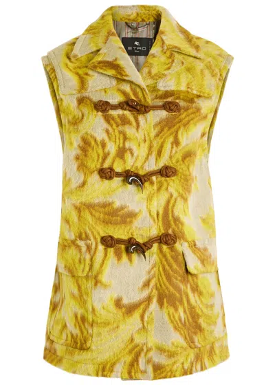 Etro , Wool-blend Jacquard Waistcoat, Woman, Yellow, Size 40 In Animal Print