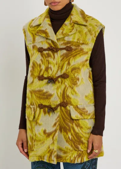 Etro , Wool-blend Jacquard Waistcoat, Woman, Yellow, Size 40 In Animal Print