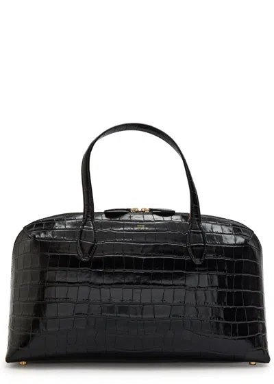 Totême Toteme Lounge Medium Crocodile-effect Leather Top Handle Bag In Black