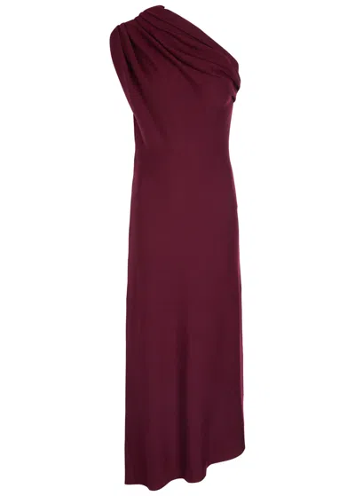 Khaite Coast One-shoulder Wool-blend Maxi Dress In Burgundy