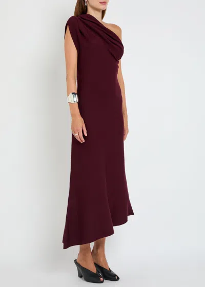 Khaite Coast One-shoulder Wool-blend Maxi Dress In Burgundy