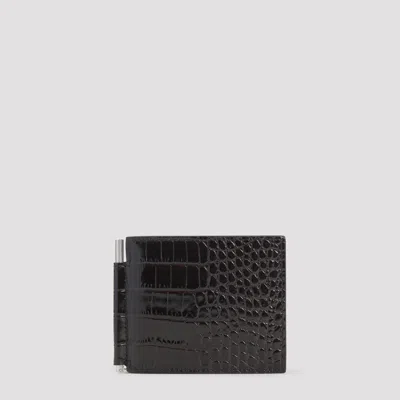 Tom Ford Crocodile Embossed Bi-fold Wallet Clip In Brown