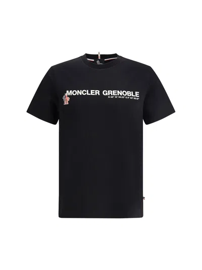Moncler Midnight Blue Stretch Cotton T-shirt In Black