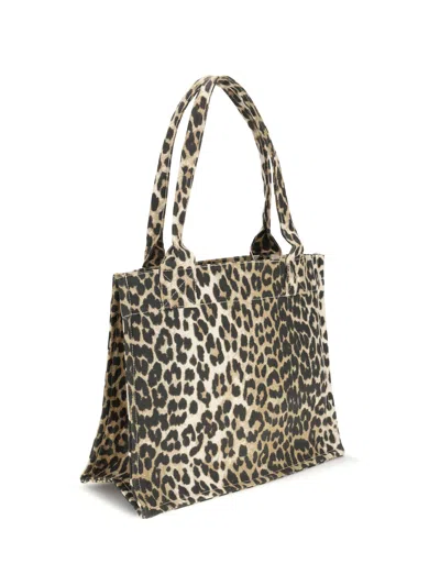 Ganni Women Large Leopard Print Logo Tote Bag