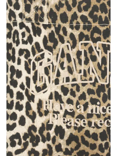 Ganni Women Large Leopard Print Logo Tote Bag