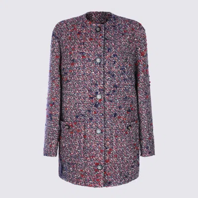 Gucci Multicolor Crewneck Jacket With Gg Logo On The Buttons In Wool Blend Woman In Purple