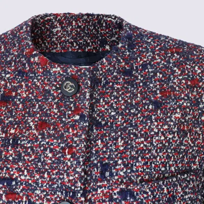 Gucci Multicolor Crewneck Jacket With Gg Logo On The Buttons In Wool Blend Woman In Purple